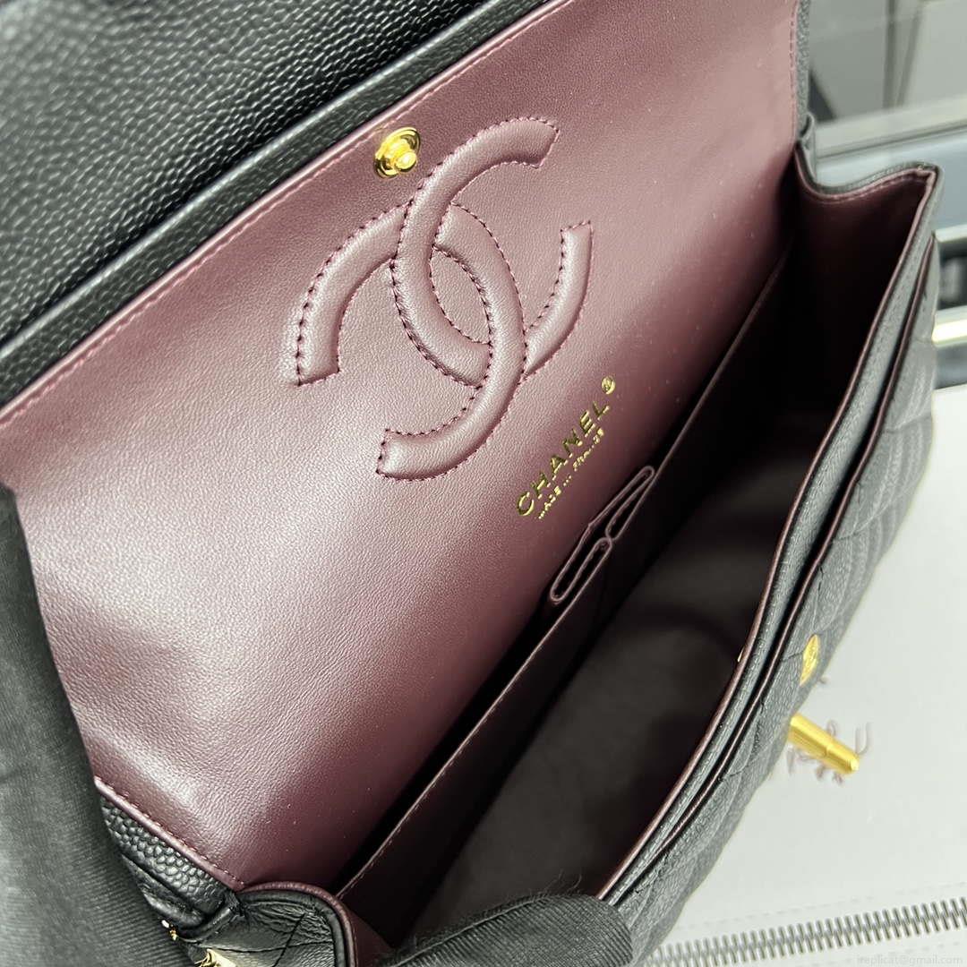 Chanel A01112 Flap Classic Handbag Grained Calfskin & Gold-Tone Metal Black