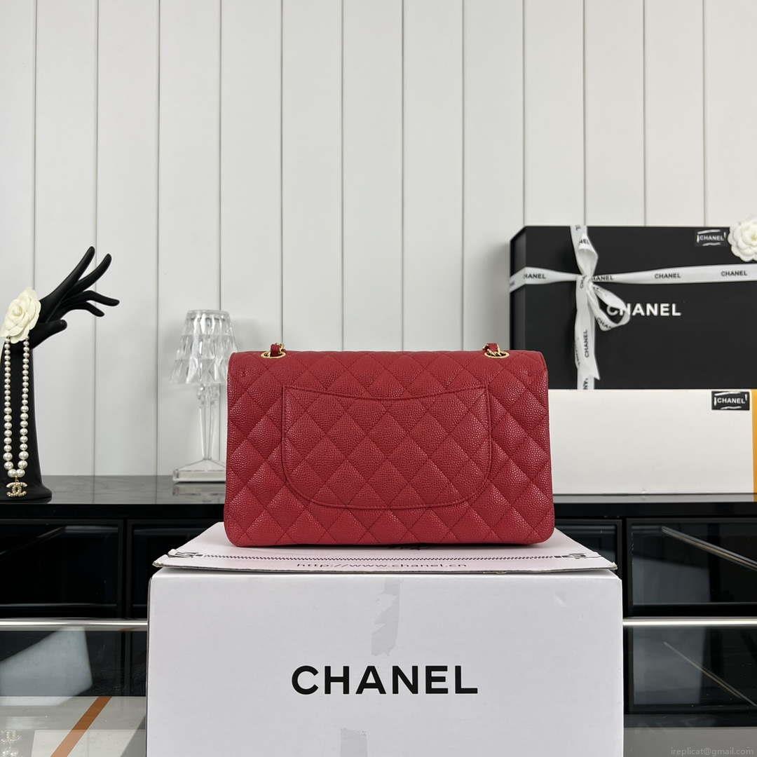 Chanel A01112 Flap Classic Handbag Grained Calfskin & Gold-Tone Metal Red