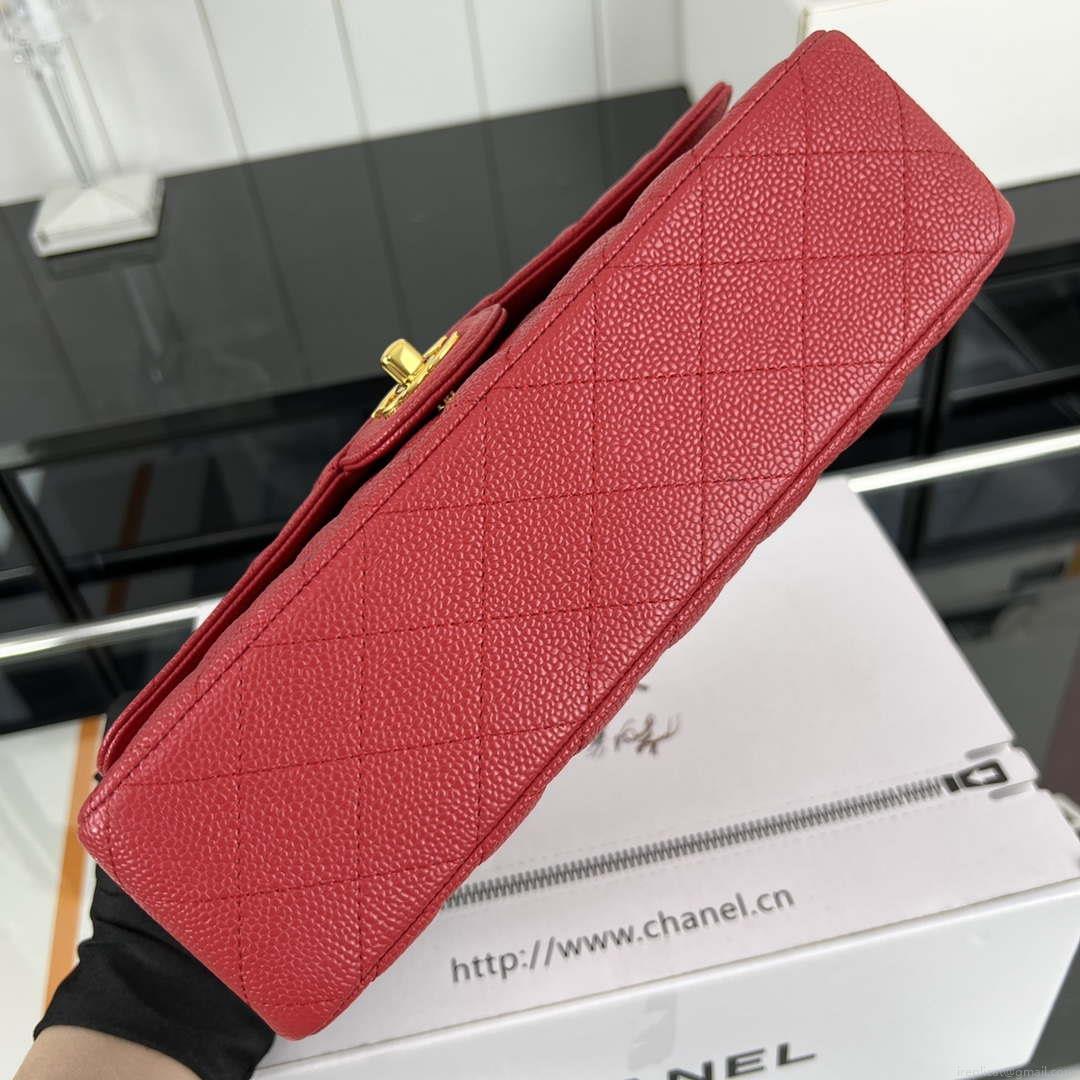 Chanel A01112 Flap Classic Handbag Grained Calfskin & Gold-Tone Metal Red