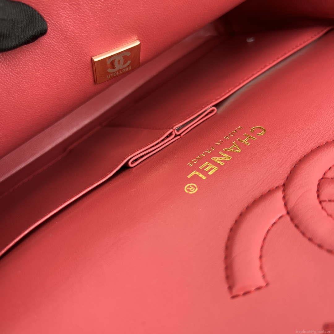 Chanel A01112 Flap Classic Handbag Grained Calfskin & Gold-Tone Metal Red