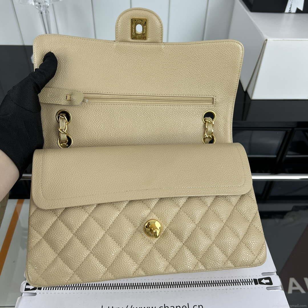 Chanel A01112 Flap Classic Handbag Grained Calfskin & Gold-Tone Metal Apricot