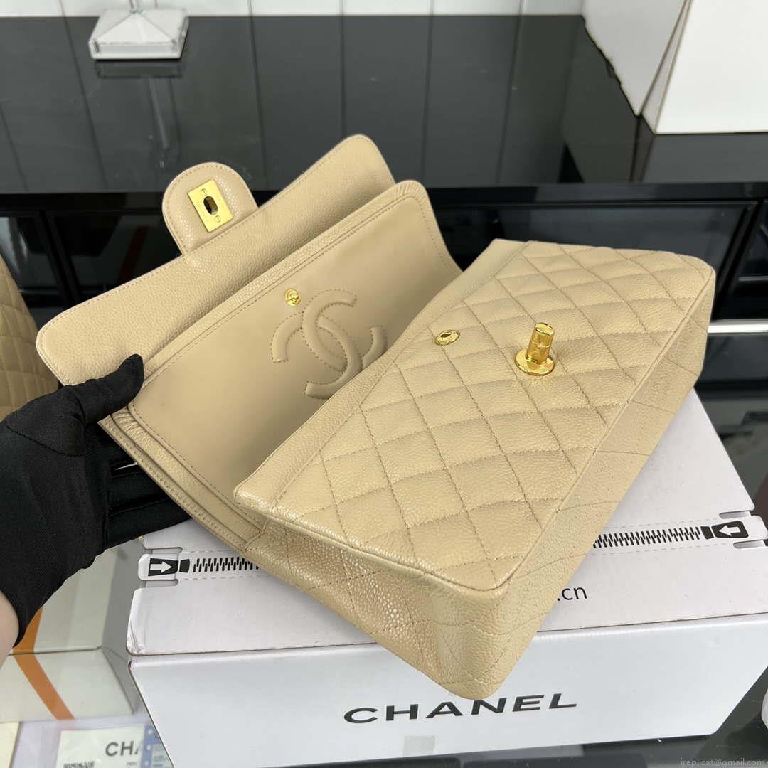 Chanel A01112 Flap Classic Handbag Grained Calfskin & Gold-Tone Metal Apricot
