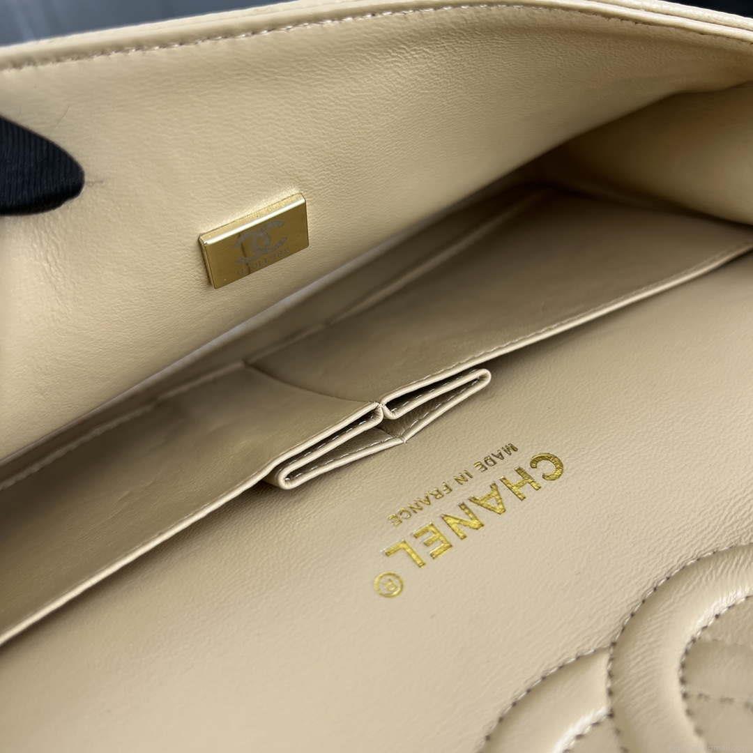 Chanel A01112 Flap Classic Handbag Grained Calfskin & Gold-Tone Metal Apricot