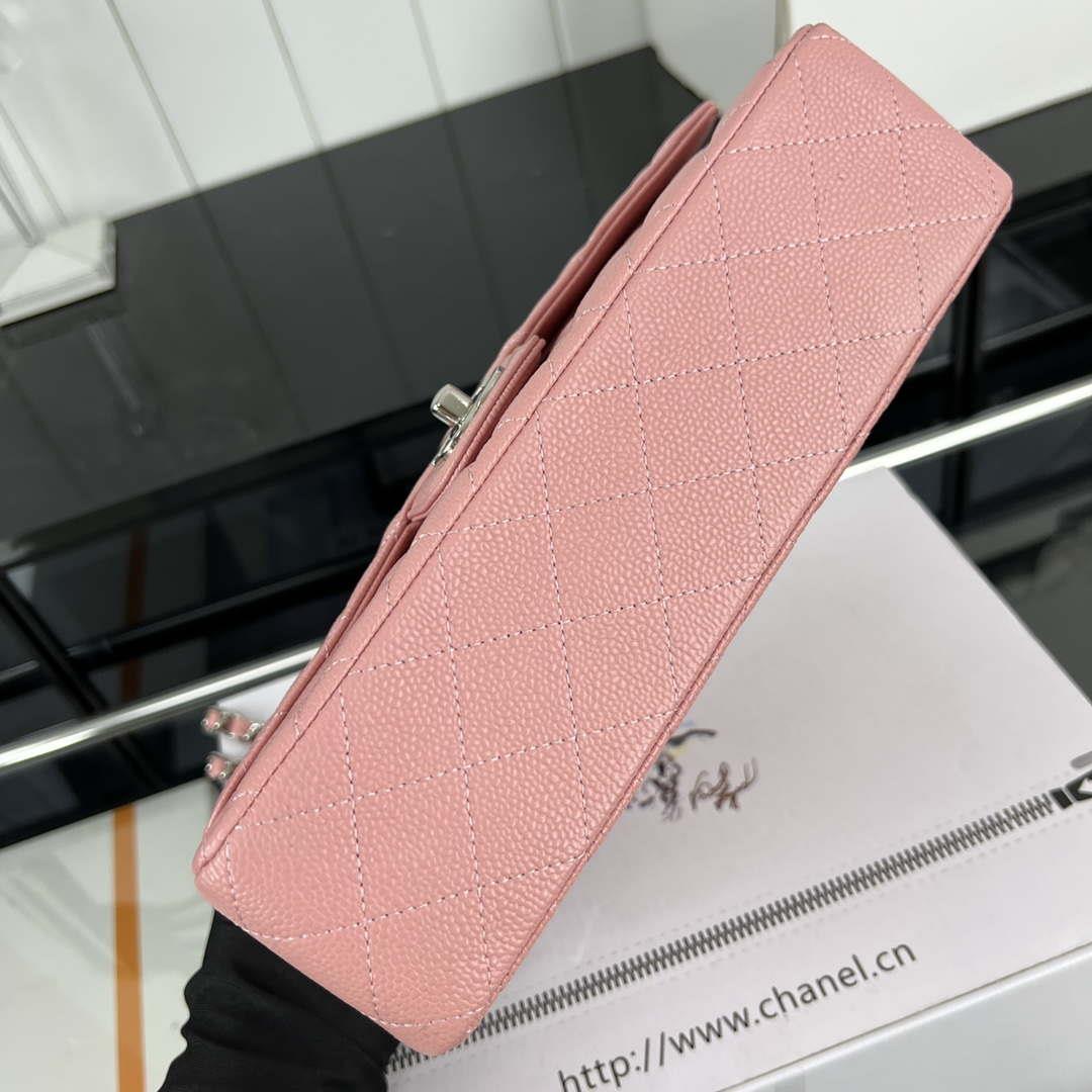 Chanel A01112 Flap Classic Handbag Grained Calfskin & Silver-Tone Metal Pink