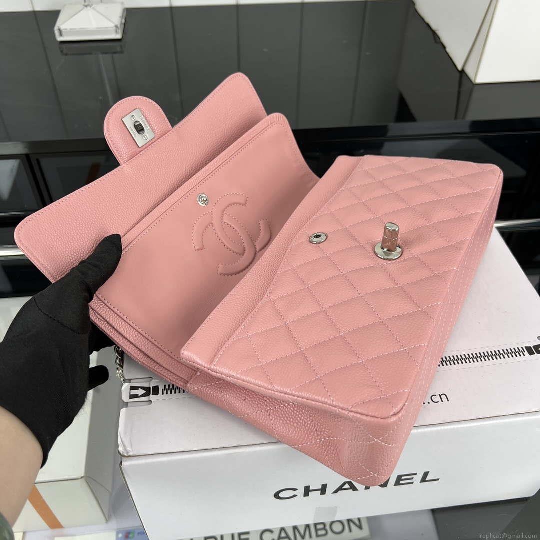 Chanel A01112 Flap Classic Handbag Grained Calfskin & Silver-Tone Metal Pink