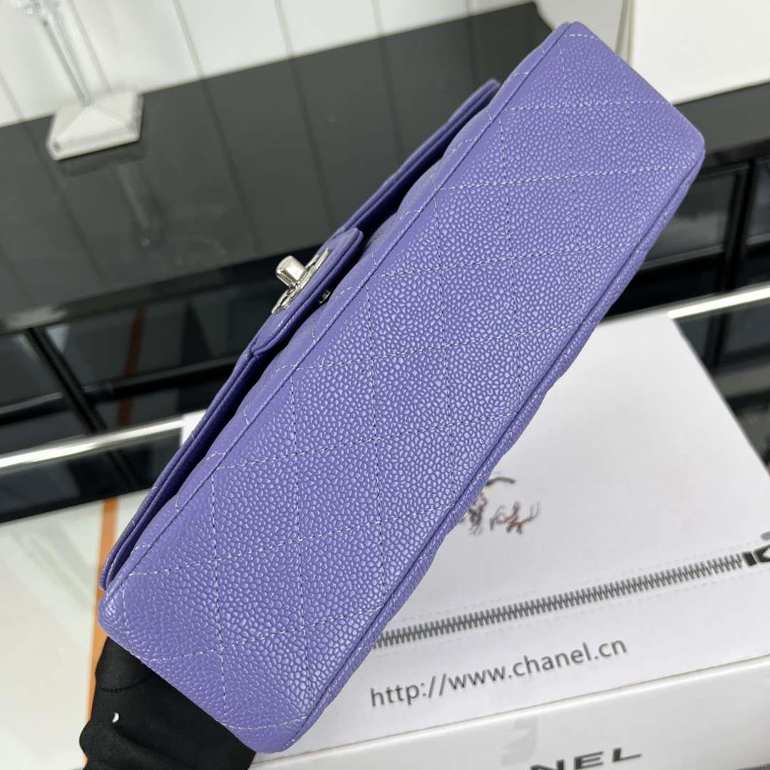 Chanel A01112 Flap Classic Handbag Grained Calfskin & Silver-Tone Metal Purple