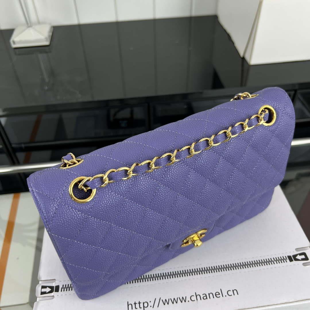 Chanel A01112 Flap Classic Handbag Grained Calfskin & Gold-Tone Metal Purple