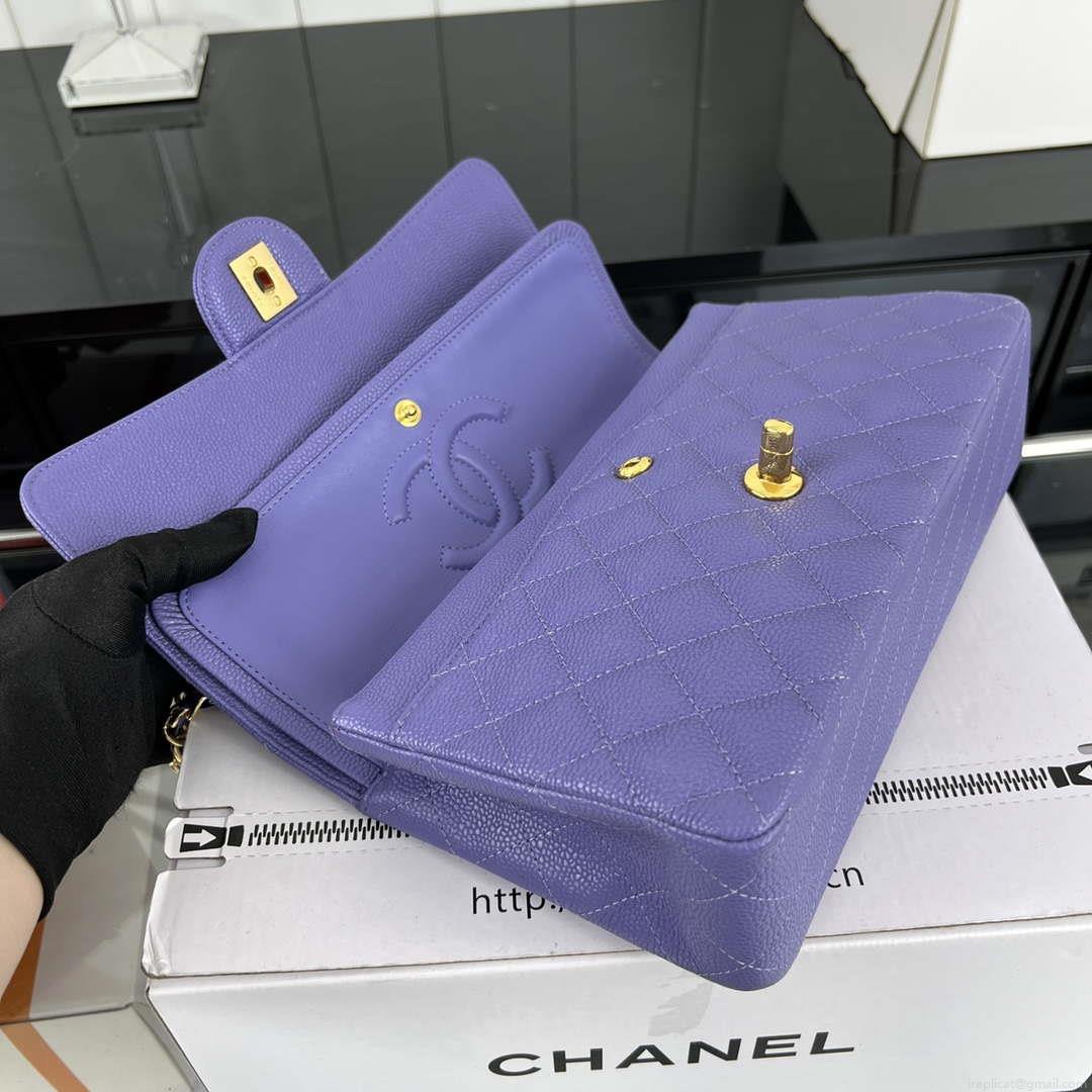 Chanel A01112 Flap Classic Handbag Grained Calfskin & Gold-Tone Metal Purple