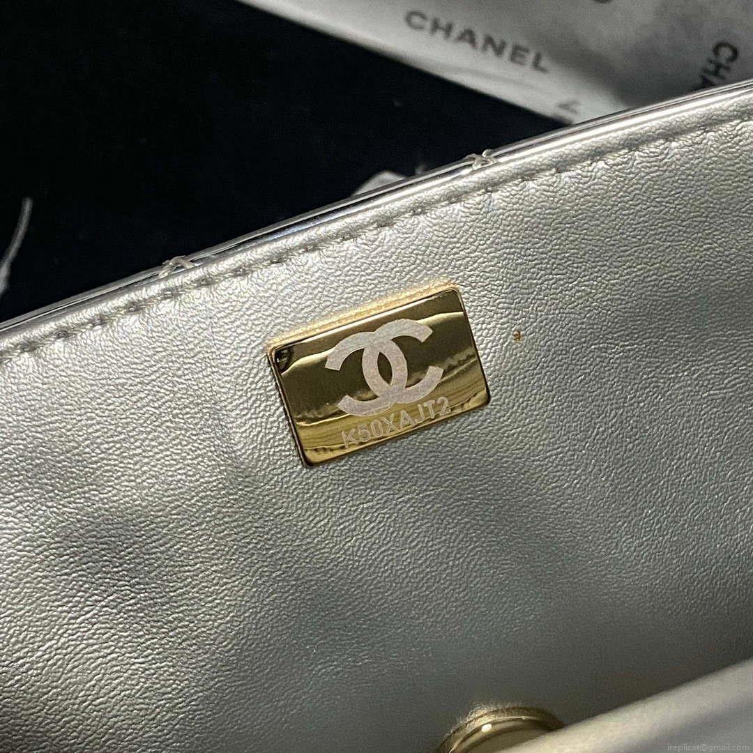Chanel AS2431 Mini flap Mirror Calfskin Metallic Calfskin & Gold-Tone Metal Silver