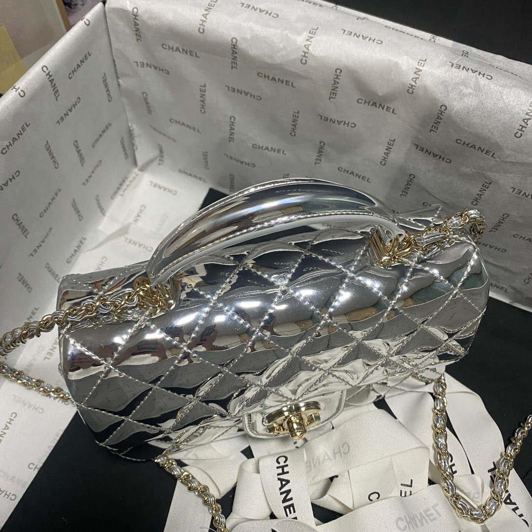 Chanel AS2431 Mini flap Mirror Calfskin Metallic Calfskin & Gold-Tone Metal Silver