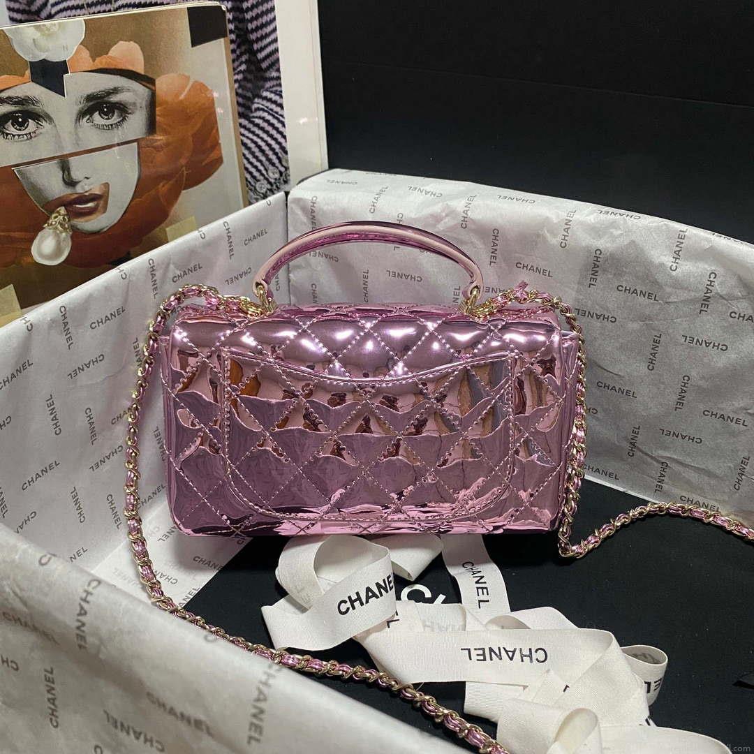 Chanel AS2431 Mini flap Mirror Calfskin Metallic Calfskin & Gold-Tone Metal Purple