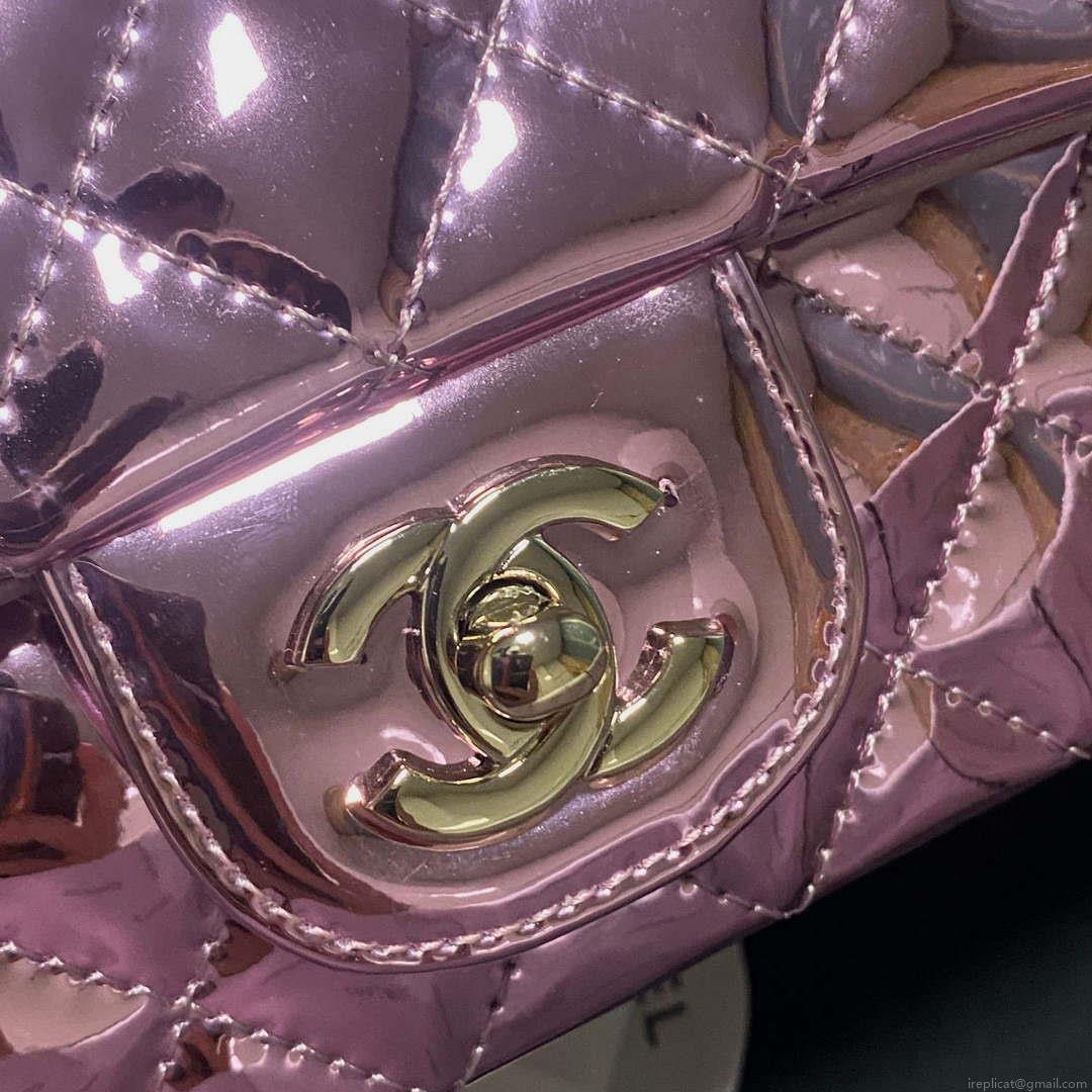 Chanel AS2431 Mini flap Mirror Calfskin Metallic Calfskin & Gold-Tone Metal Purple