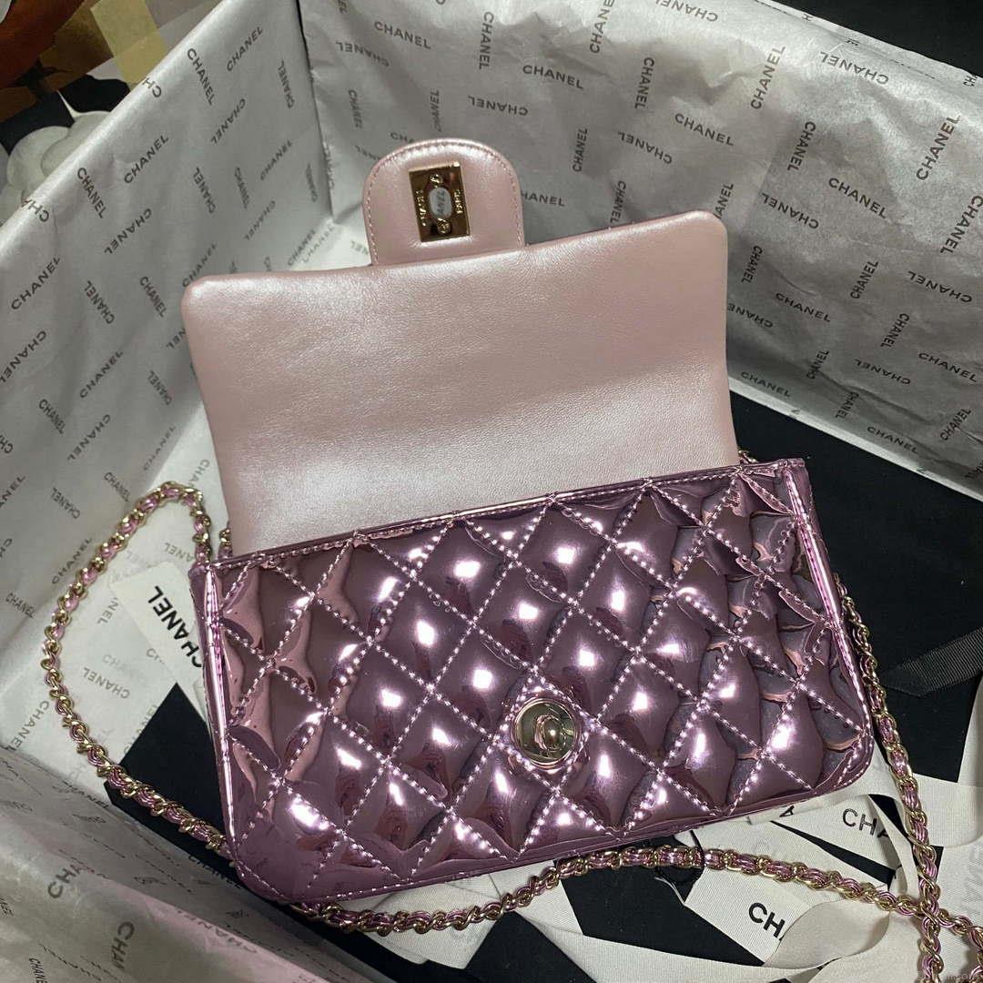 Chanel AS2431 Mini flap Mirror Calfskin Metallic Calfskin & Gold-Tone Metal Purple