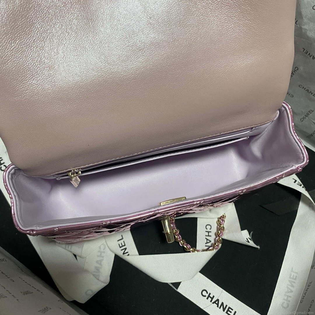Chanel AS2431 Mini flap Mirror Calfskin Metallic Calfskin & Gold-Tone Metal Purple