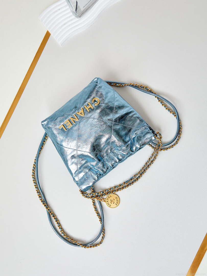 Chanel AS3980 22 Mini Handbag Fantasy color Calfskin & Gold-Tone Metal Blue
