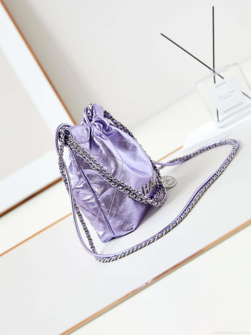 Chanel AS3980 22 Mini Handbag Fantasy color Calfskin & Gold-Tone Metal Purple