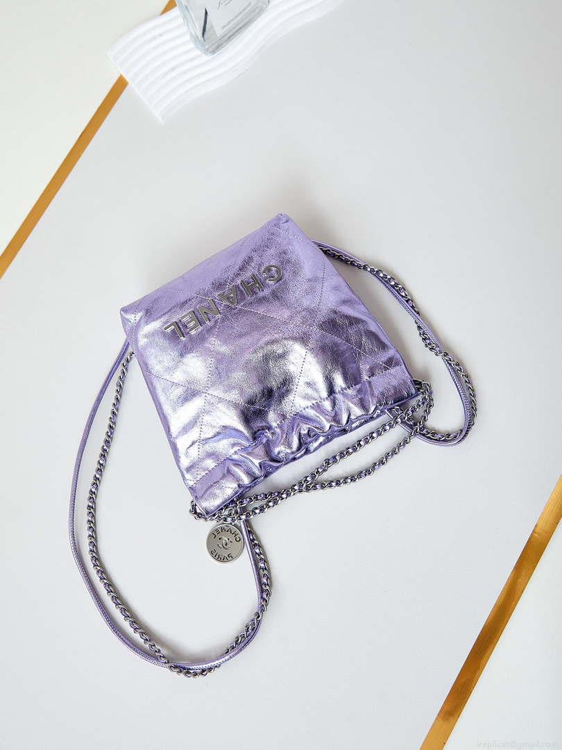 Chanel AS3980 22 Mini Handbag Fantasy color Calfskin & Gold-Tone Metal Purple