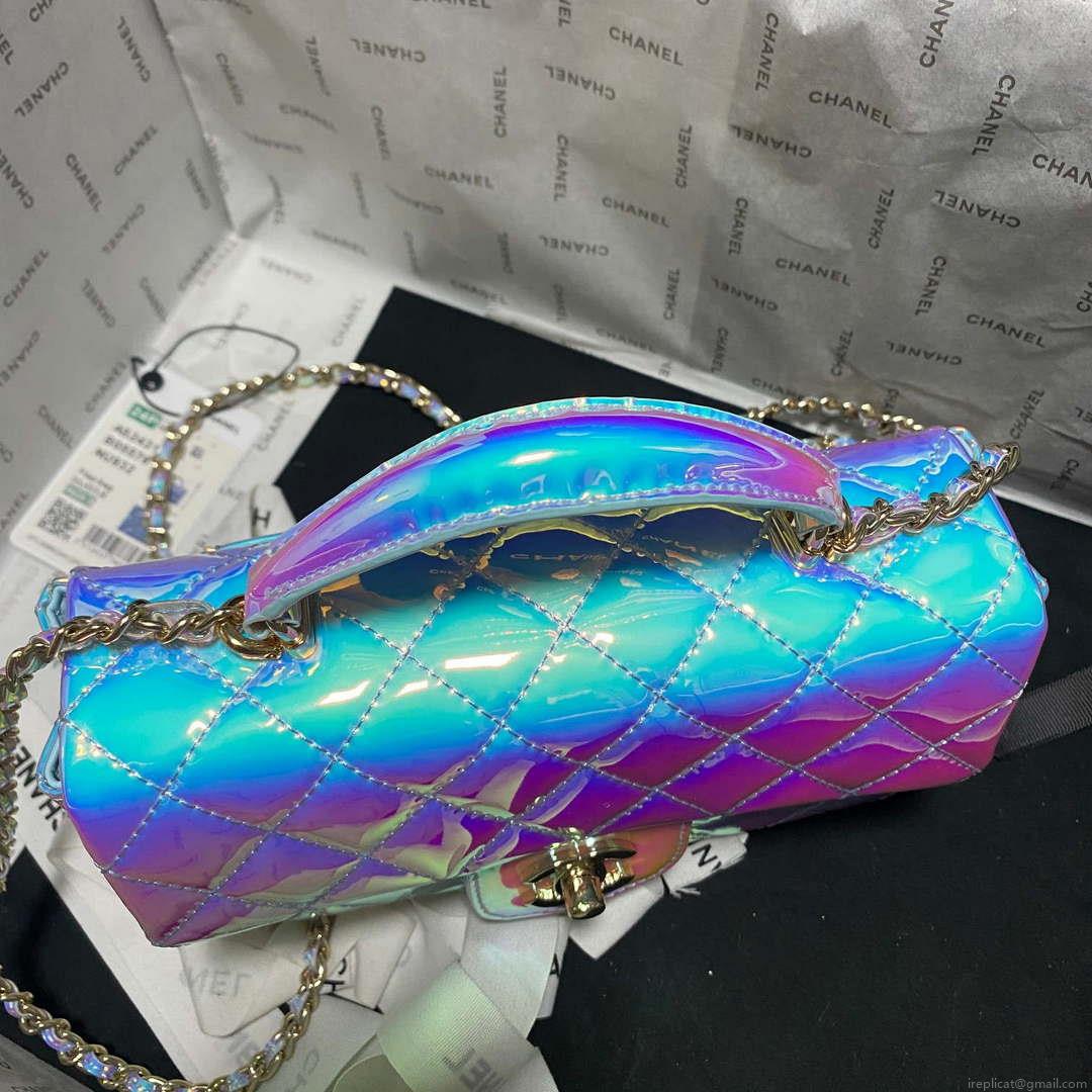Chanel AS2431 Mini flap Fantasy Mirror Calfskin & Gold-Tone Metal Blue