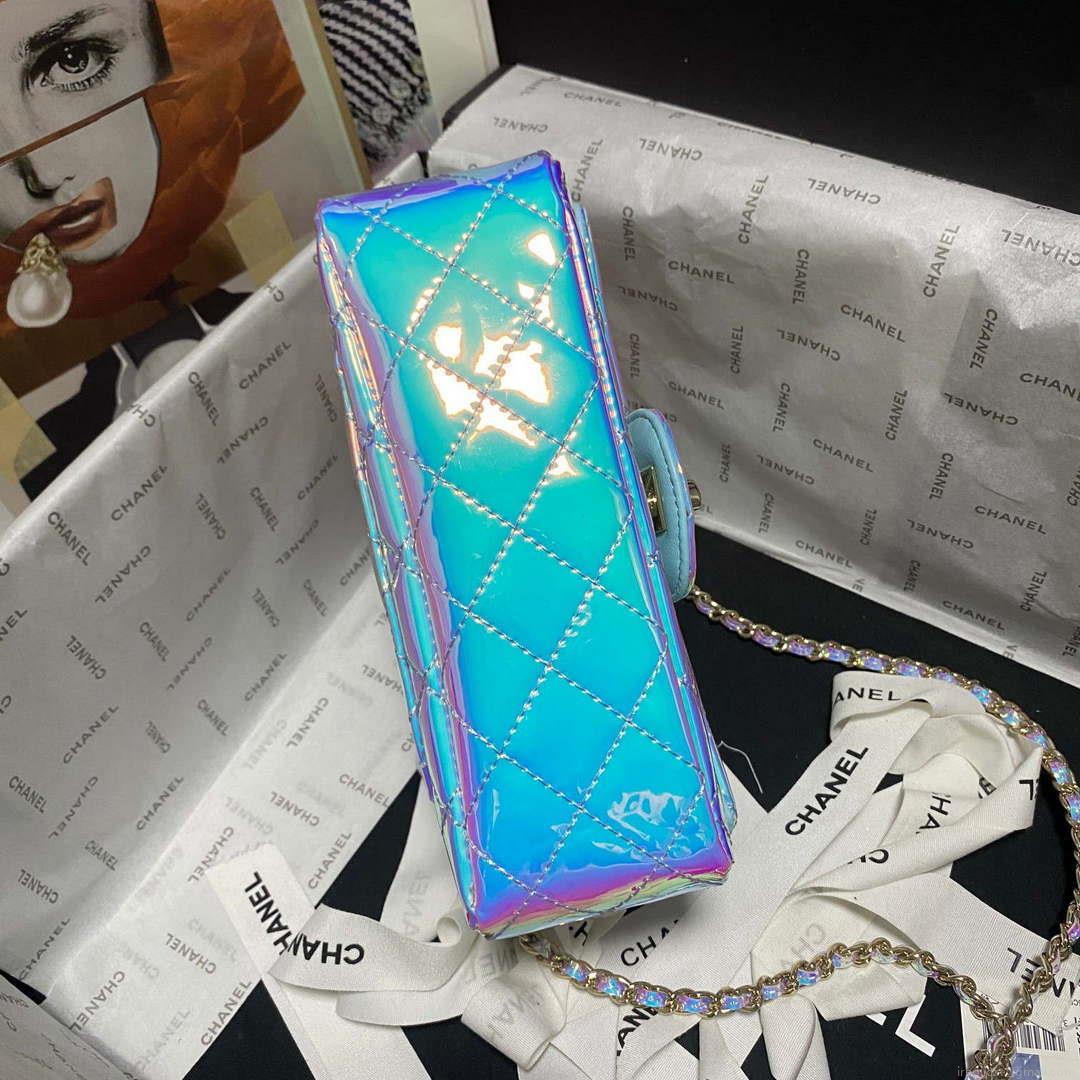 Chanel AS2431 Mini flap Fantasy Mirror Calfskin & Gold-Tone Metal Blue