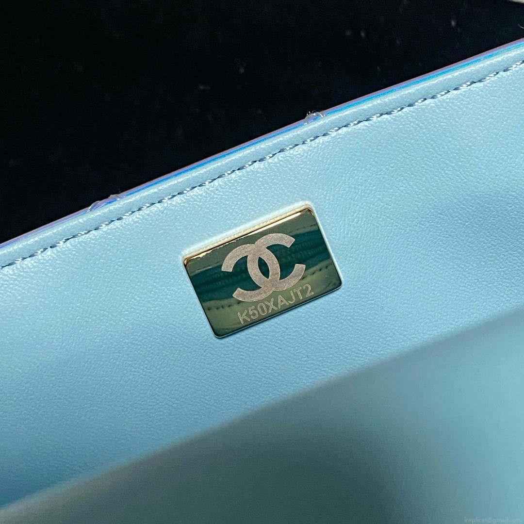 Chanel AS2431 Mini flap Fantasy Mirror Calfskin & Gold-Tone Metal Blue