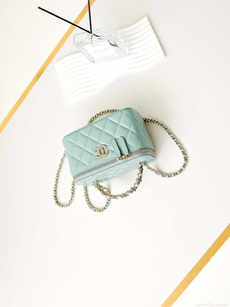 Chanel AP3804 Clutch Lambskin Vanity Box bag With Pearl handle Green