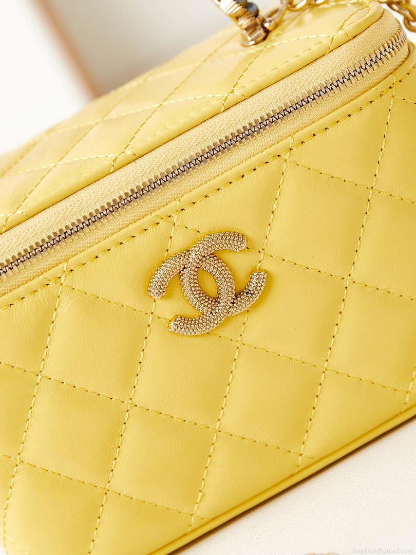 Chanel AP3804 Clutch Lambskin Vanity Box bag With Pearl handle Yellow