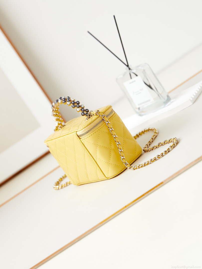 Chanel AP3804 Clutch Lambskin Vanity Box bag With Pearl handle Yellow