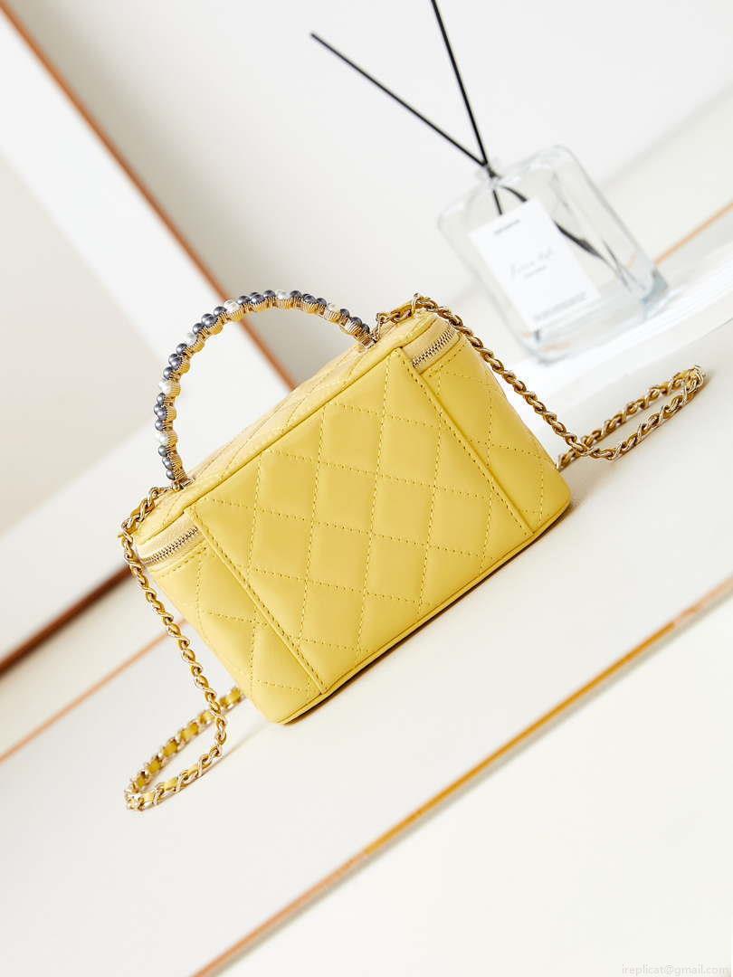 Chanel AP3804 Clutch Lambskin Vanity Box bag With Pearl handle Yellow