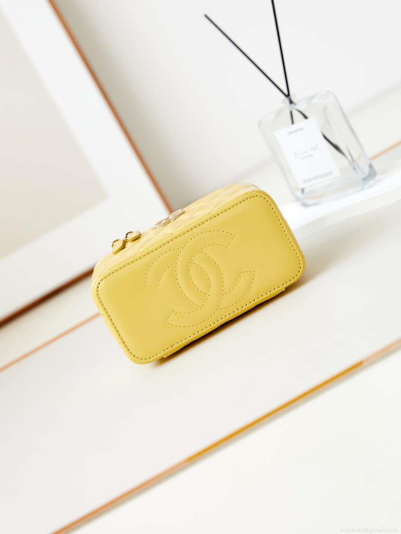 Chanel AP3804 Clutch Lambskin Vanity Box bag With Pearl handle Yellow