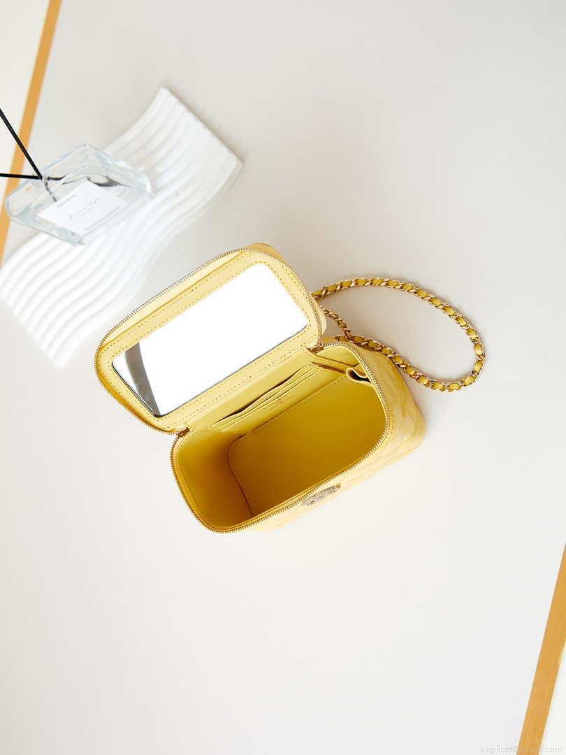 Chanel AP3804 Clutch Lambskin Vanity Box bag With Pearl handle Yellow