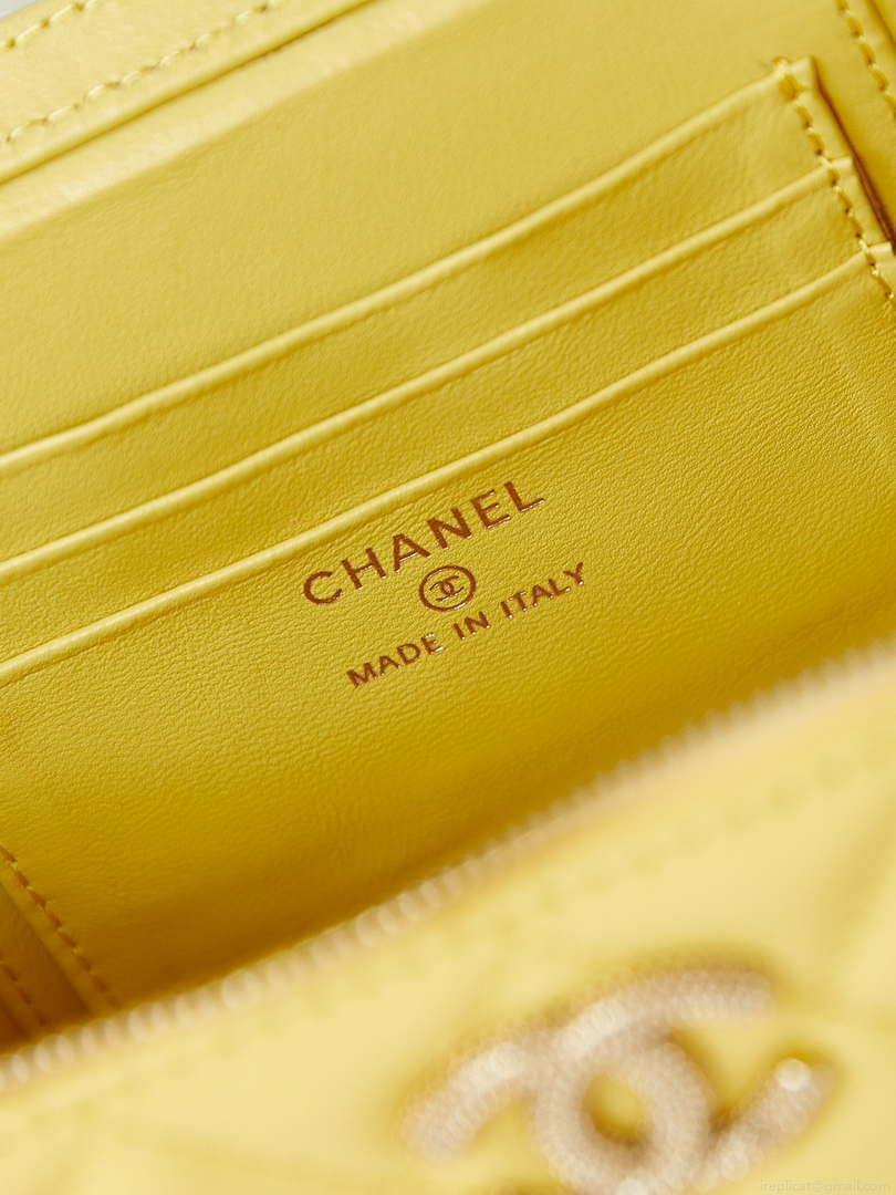 Chanel AP3804 Clutch Lambskin Vanity Box bag With Pearl handle Yellow