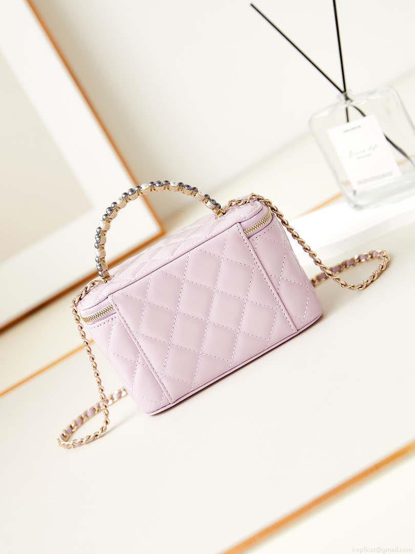 Chanel AP3804 Clutch Lambskin Vanity Box bag With Pearl handle Pink