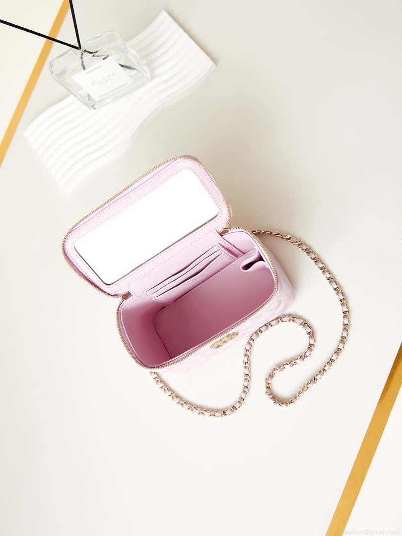 Chanel AP3804 Clutch Lambskin Vanity Box bag With Pearl handle Pink