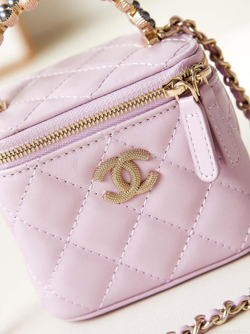 Chanel AP3805 Mini Clutch Lambskin Vanity Box bag With Pearl handle Pink