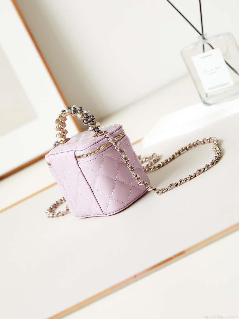 Chanel AP3805 Mini Clutch Lambskin Vanity Box bag With Pearl handle Pink