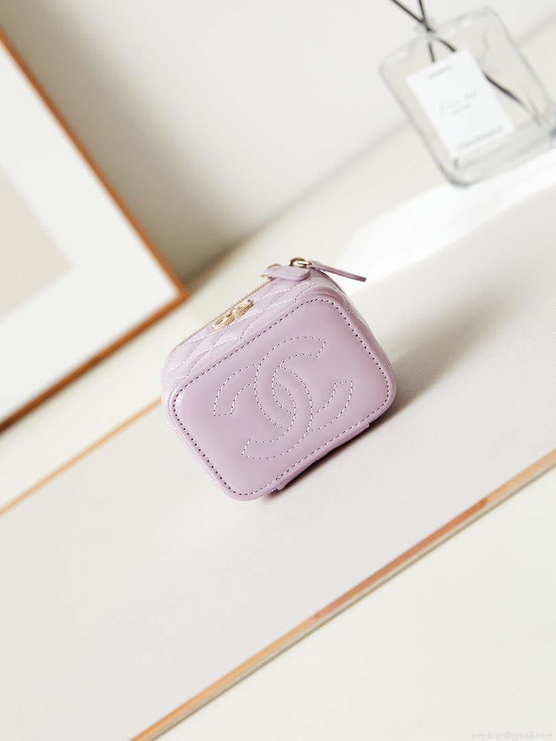 Chanel AP3805 Mini Clutch Lambskin Vanity Box bag With Pearl handle Pink