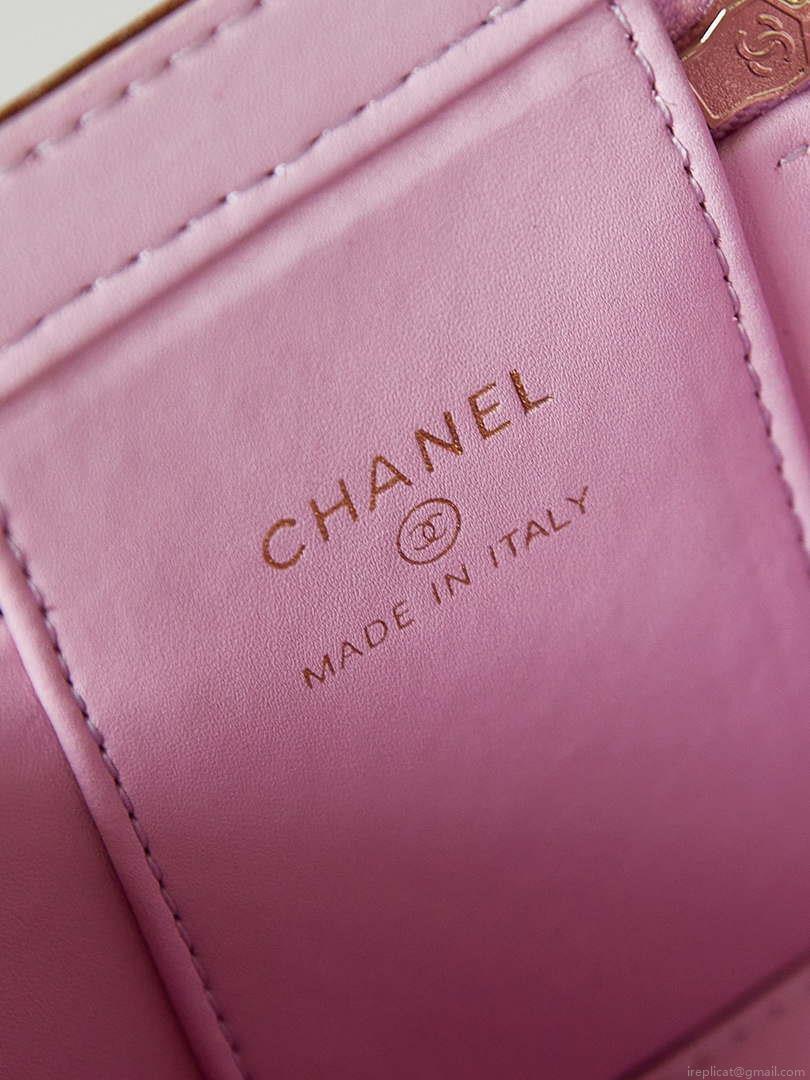 Chanel AP3805 Mini Clutch Lambskin Vanity Box bag With Pearl handle Pink