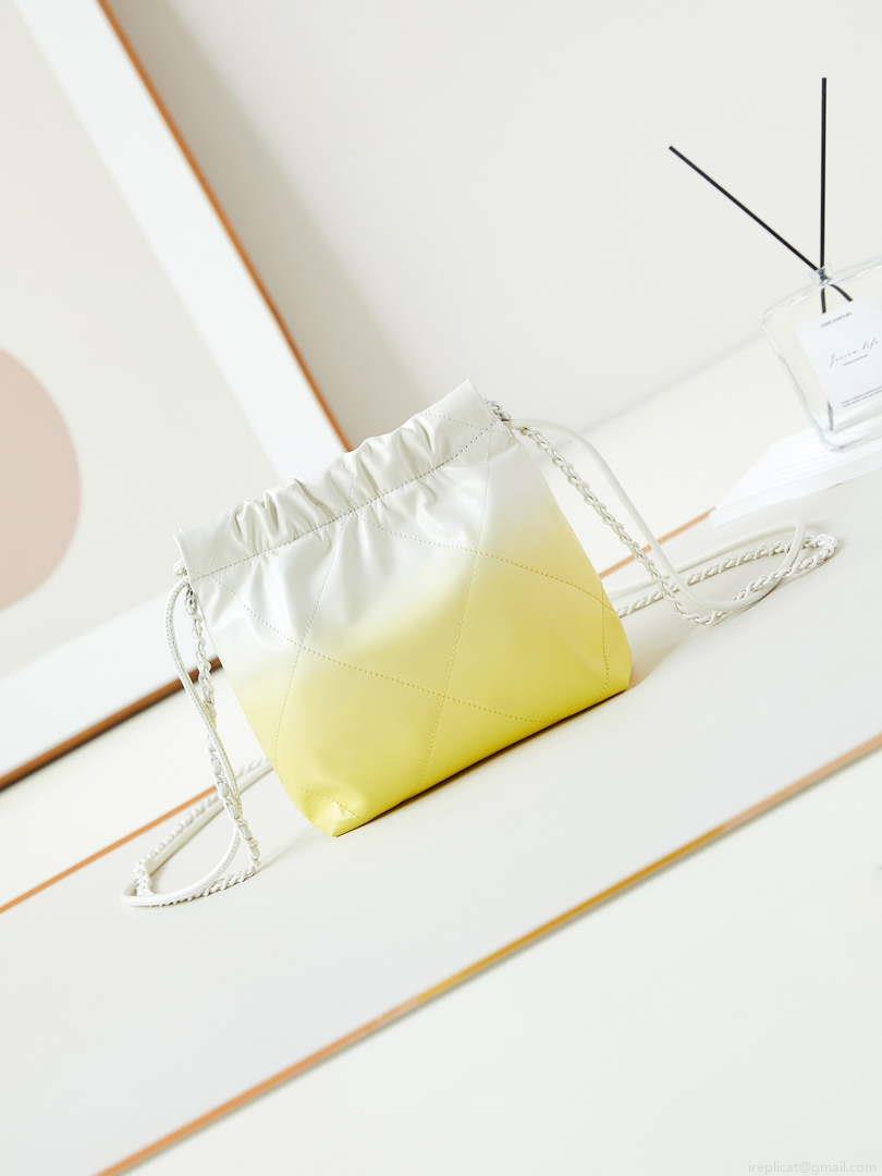 Chanel 22 Mini Handbag Patent Gradient Calfskin Lacquered Metal AS3980 White & Yellow