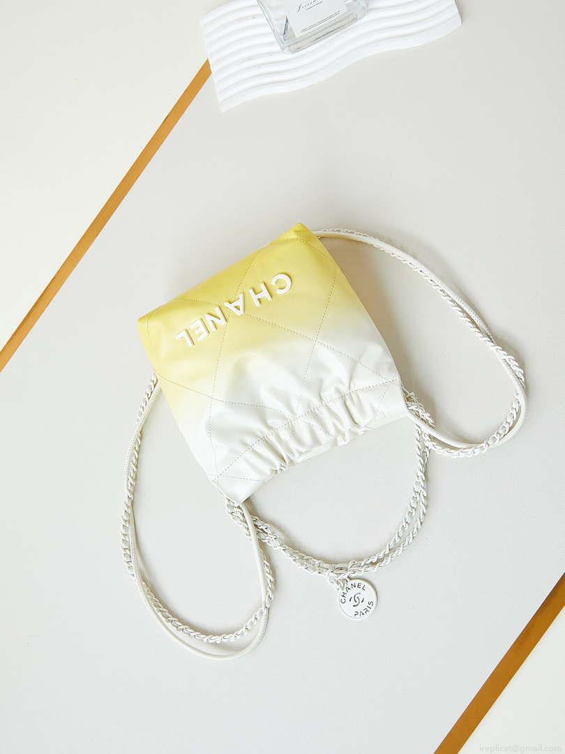 Chanel 22 Mini Handbag Patent Gradient Calfskin Lacquered Metal AS3980 White & Yellow