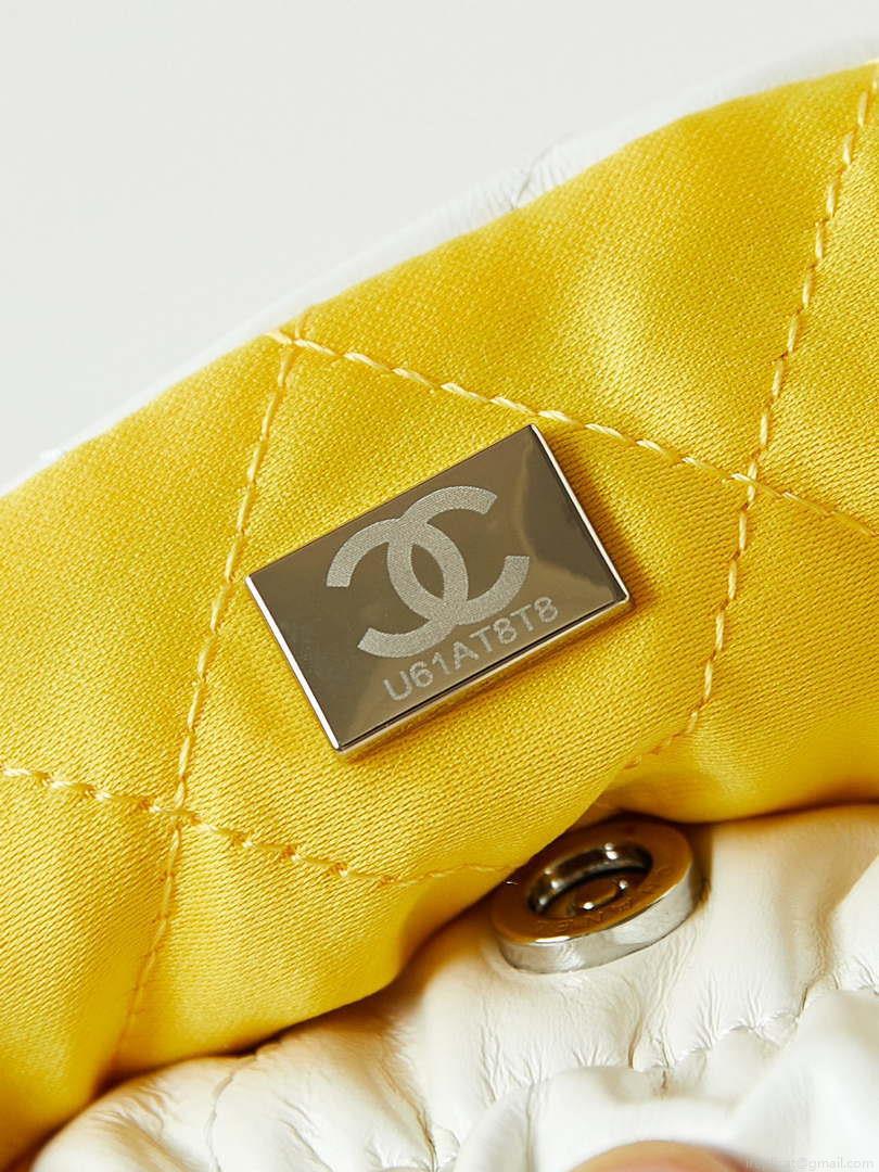 Chanel 22 Mini Handbag Patent Gradient Calfskin Lacquered Metal AS3980 White & Yellow