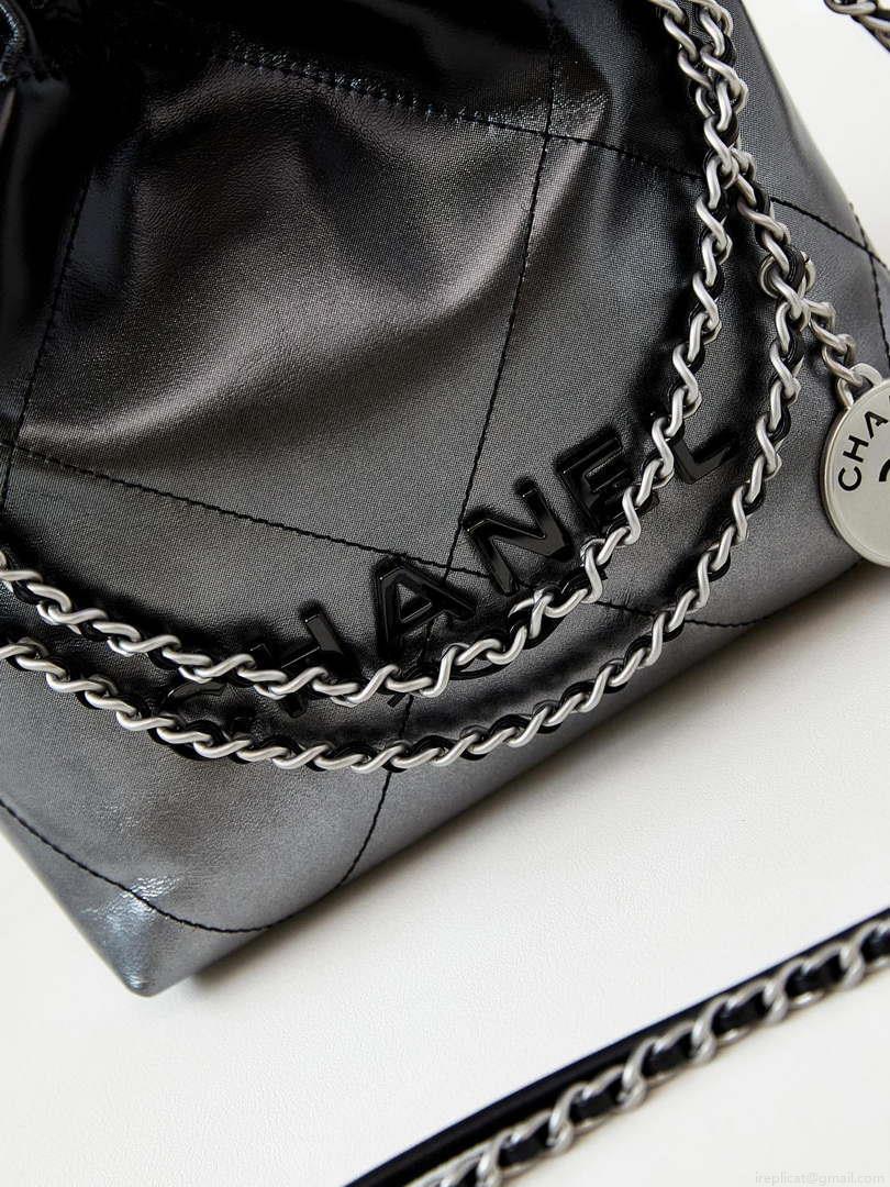 Chanel 22 Mini Handbag Patent Gradient Calfskin Lacquered Metal AS3980 Black