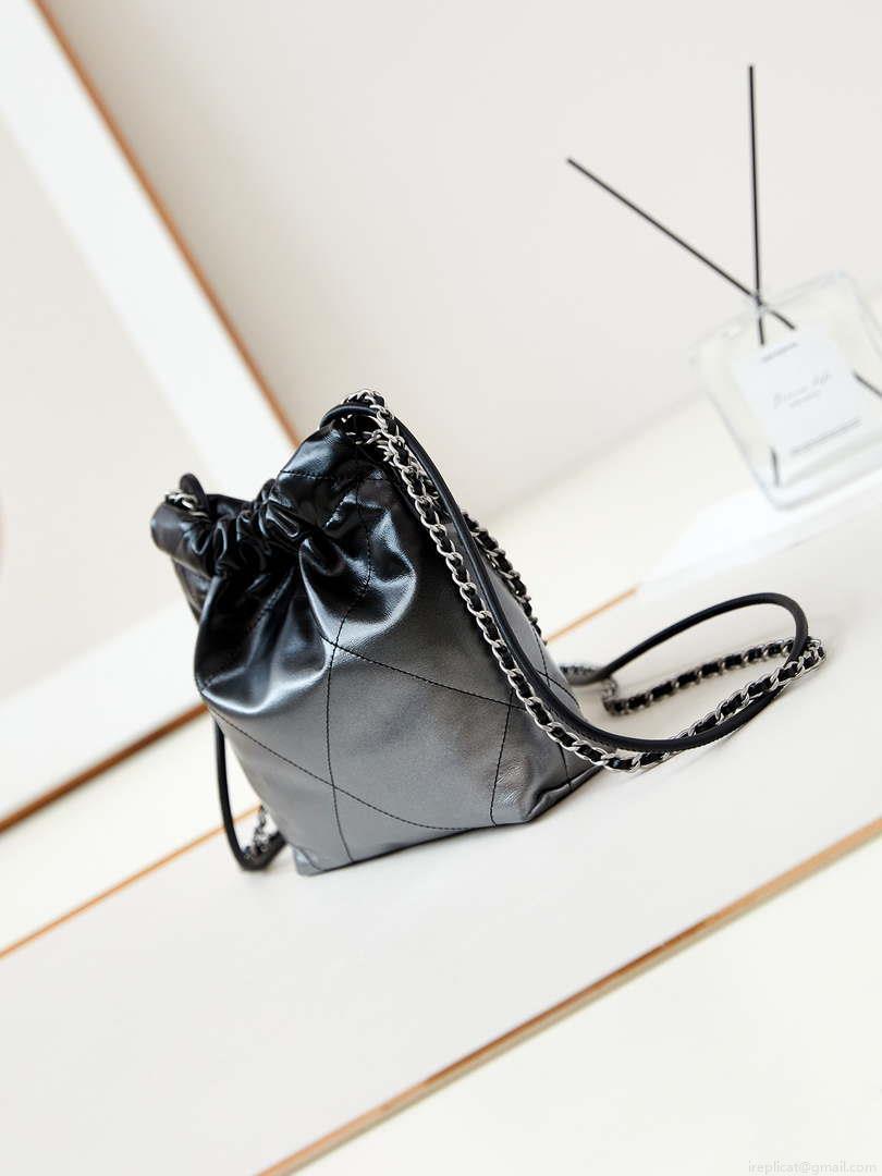 Chanel 22 Mini Handbag Patent Gradient Calfskin Lacquered Metal AS3980 Black