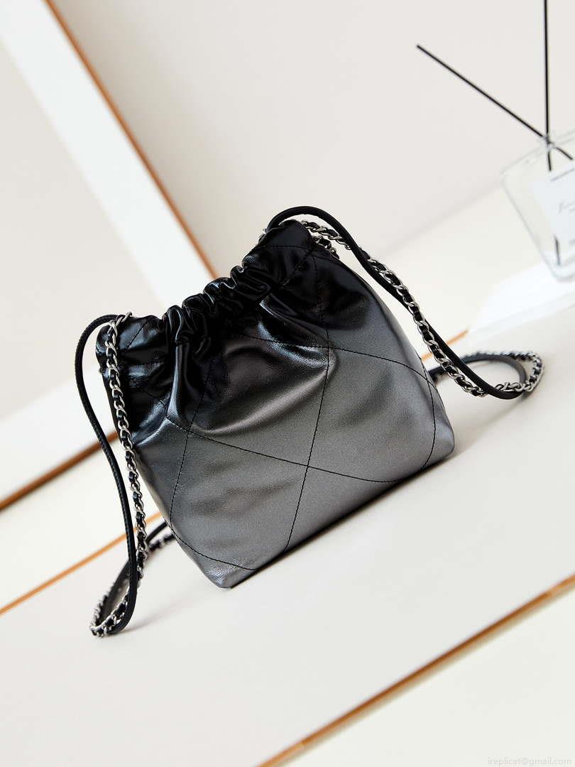 Chanel 22 Mini Handbag Patent Gradient Calfskin Lacquered Metal AS3980 Black