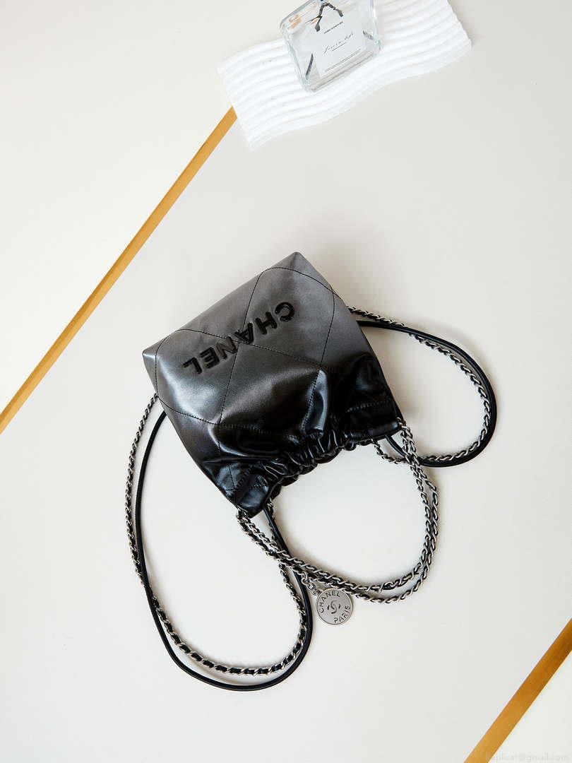 Chanel 22 Mini Handbag Patent Gradient Calfskin Lacquered Metal AS3980 Black