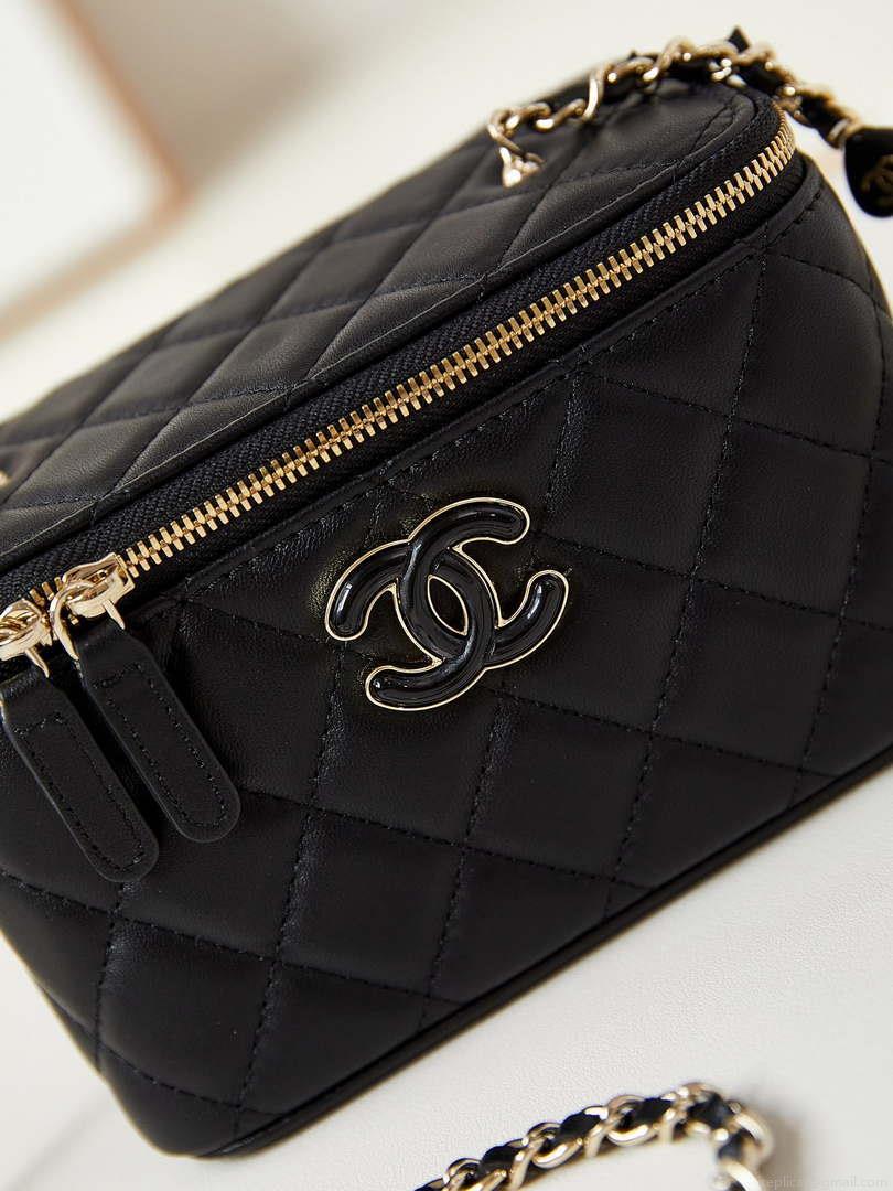Chanel AP3784 Clutch With Chain Lambskin Vanity Box bag with Enamel buckle AP3231 Black