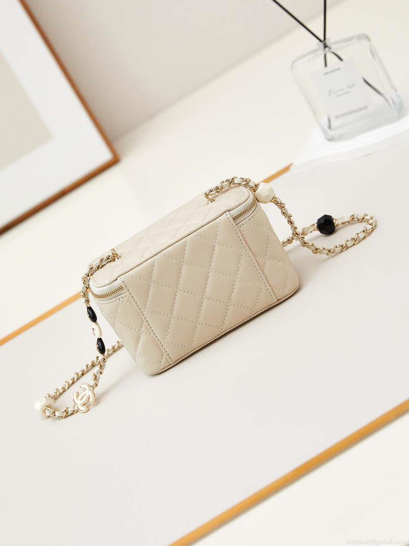 Chanel AP3784 Clutch With Chain Lambskin Vanity Box bag with Enamel buckle AP3231 Beige