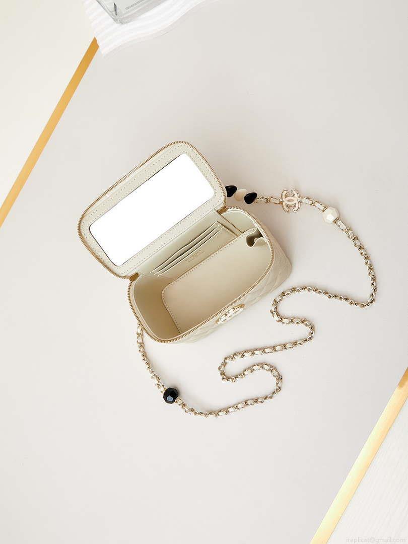 Chanel AP3784 Clutch With Chain Lambskin Vanity Box bag with Enamel buckle AP3231 Beige