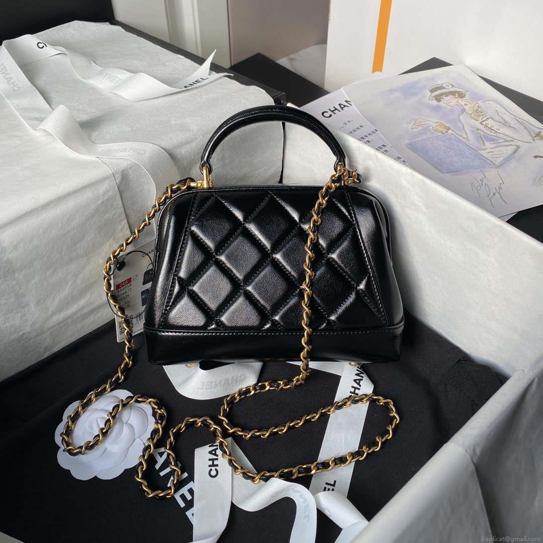 Chanel AS4958 Mini Flap bag With top handle Shiny Lambskin & Gold-Tone Metal Black