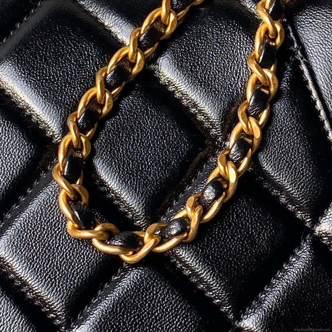 Chanel AS4958 Mini Flap bag With top handle Shiny Lambskin & Gold-Tone Metal Black
