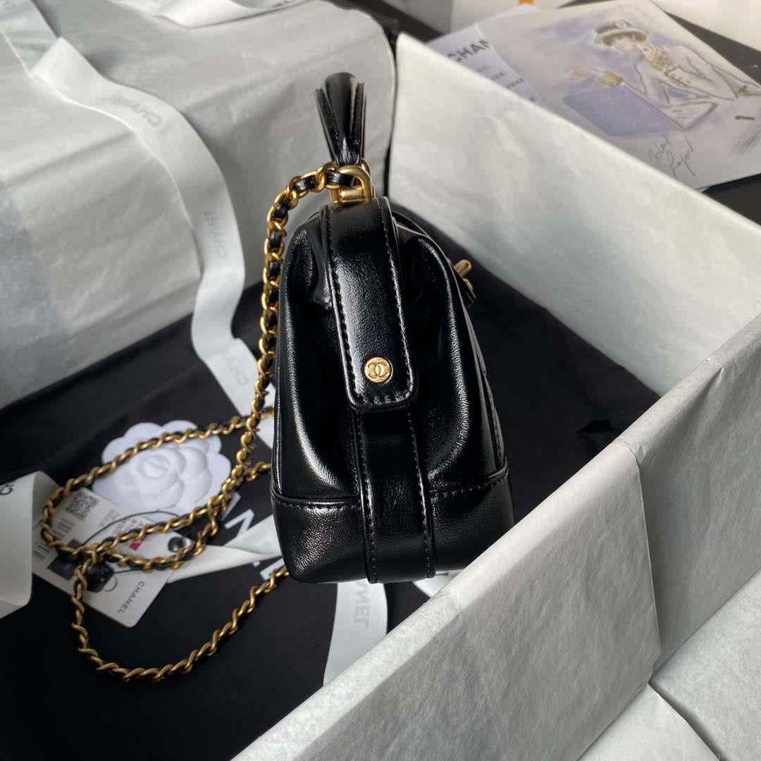 Chanel AS4958 Mini Flap bag With top handle Shiny Lambskin & Gold-Tone Metal Black